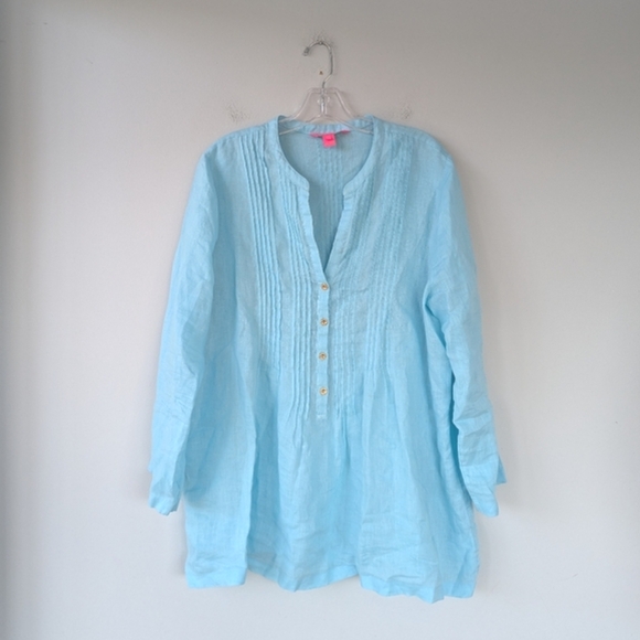 Lilly Pulitzer Aqua Blue Linen Sarasota Tunic Top - Picture 2 of 10